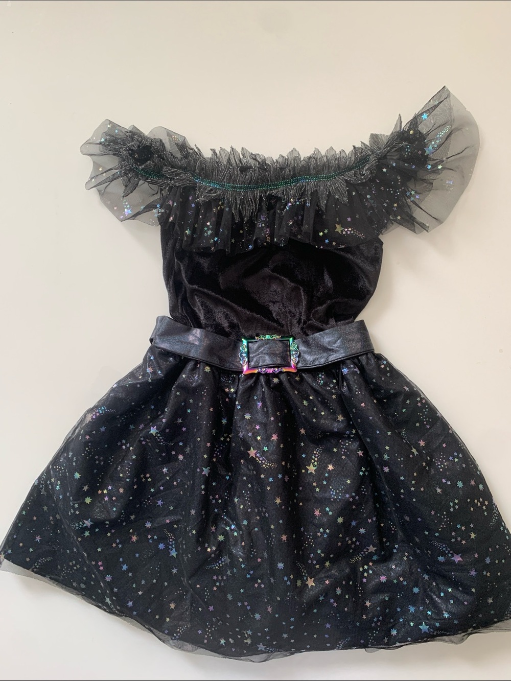 Spirit Black Starry Halloween Dress with Holographic Belt - Kids Costume  Size M
